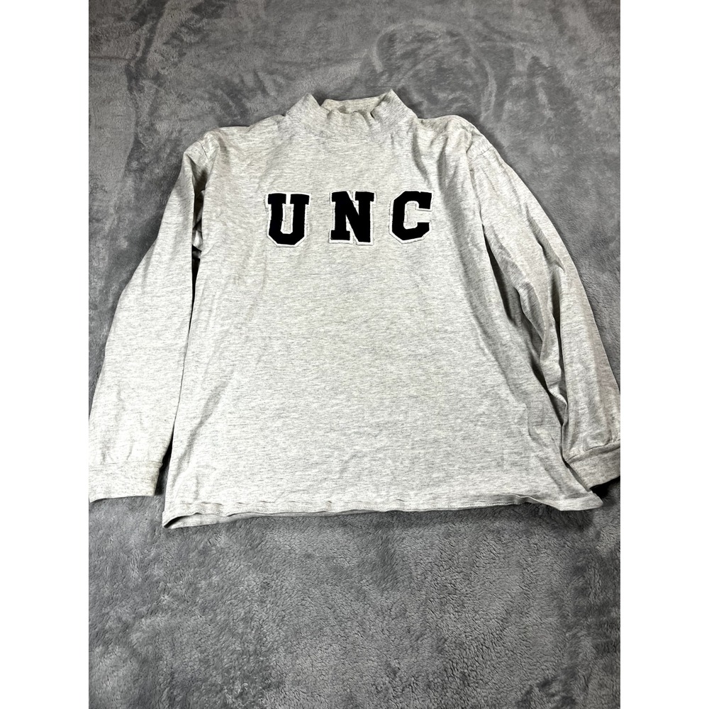 Vintage 90s UNC Embroidered Mens XL Mockneck Long Sleeve Gray T-Shirt Cotton